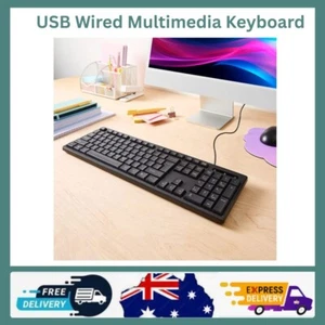 NEW USB Wired Keyboard BLACK CORDED CABLE Multimedia KeyBoard Plug & Play - Picture 1 of 8