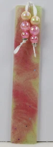 Lesezeichen, Handarbeit, Resin, Gießharz,Perlen, rosa/gelb - Imagen 1 de 2