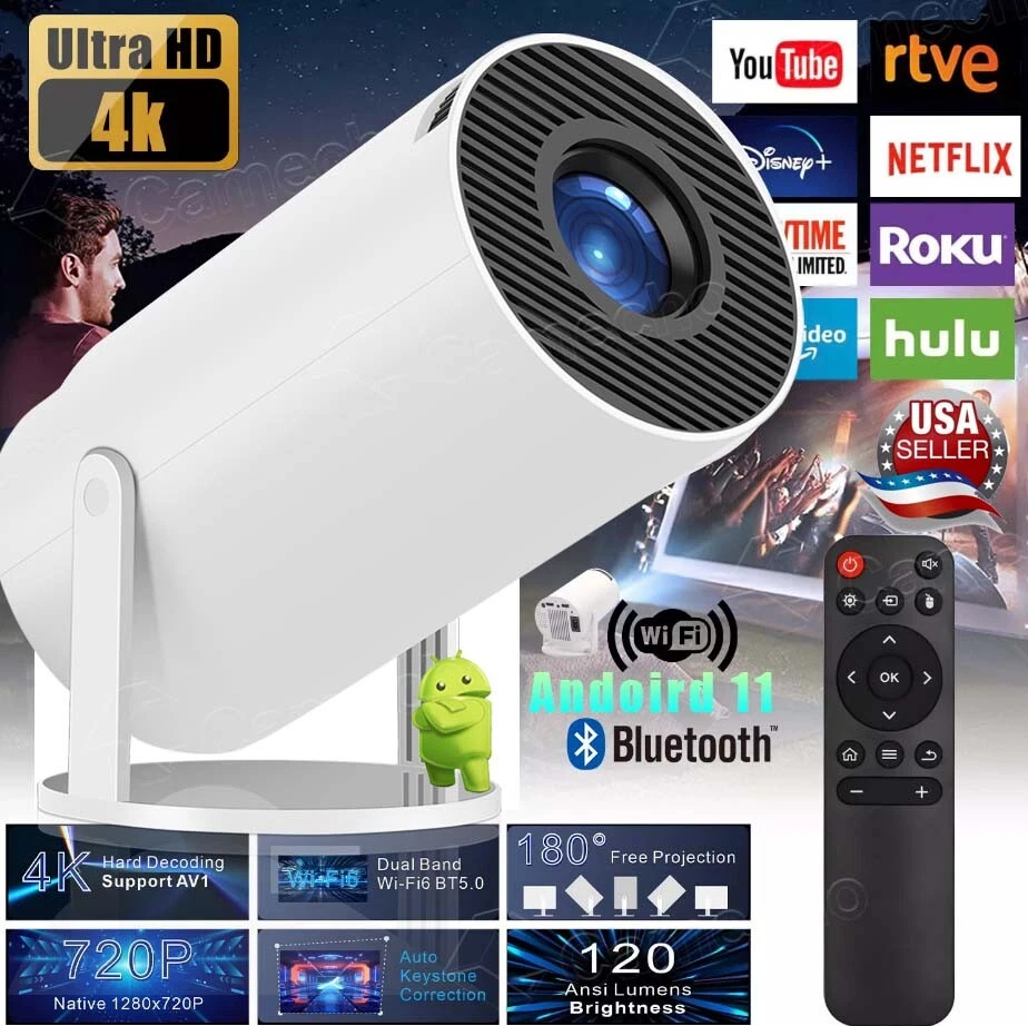4K Mini Projector 10000 Lumen LED 1080P WiFi Bluetooth UHD Portable Home Theater - Image 1 of 4