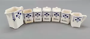 T. & H. Colditz Steingut & Porzellan Gewürzdosen Kännchen 7er-Set blaues Muster - Bild 1 von 15