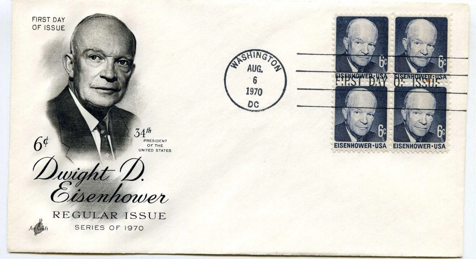 1393 6c Dwight D. Eisenhower ArtCraft block of 4, FDC - Image 1 of 1