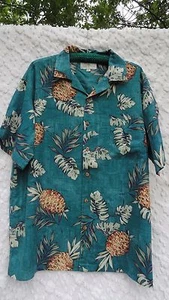 Island Shores Men's Silk XL Shirt Green Orange Pinapple Hawaiian Shirt - Picture 1 of 6