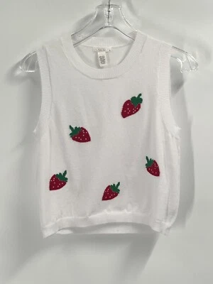 Chaleco Sudadera Tejido Blanco Full Tilt Fresas Talla Niños XL Mujer XS Foto 1 de 4