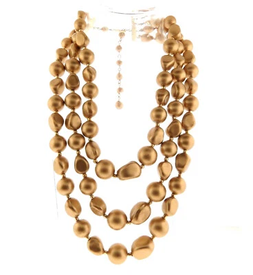 Collar de perlas barrocas de imitación de oro triple hilo 15-17" Foto 1 de 4
