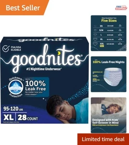 Nighttime Bedwetting Underwear for Boys Age 95-120 lbs | 28 Ct Leak-Free Pack - Picture 1 of 11