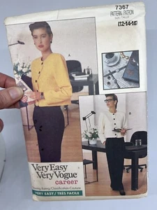 Vogue Pattern 7367 Very Easy Vogue Career Jacket Skirt Pants Size 12-14-16 Uncut - Picture 1 of 11