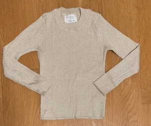 Girls Zara Size 9-10 140 EEUC Gold Long Sleeve Ribbed Sweater Lurex - Picture 1 of 4