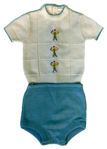 Kleinkind Shirt & Windelhülle Set Outfit 5-9 Monate weiß blau Vintage-C1 - Bild 1 von 15