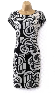 M&S WOMAN Tunic Shift Dress Sz 14 Black Grey Chiffon Silver Beaded Smart Formal - Picture 1 of 12