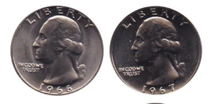 1966-SMS to 1967-SMS Cameo Washington QUARTERS - Run of 2 From Special Mint Sets - Picture 1 of 1