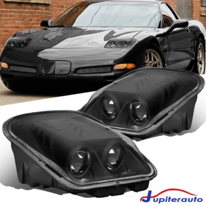 For 1997-2004 Chevy Corvette C5 Black Dual Projector Headlights Lamps Left+Right - Picture 1 of 18