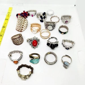 Riesiges Vintage Set 20 Statement Strass Mondstein Achat Cocktail Boho Ringe - Bild 1 von 7