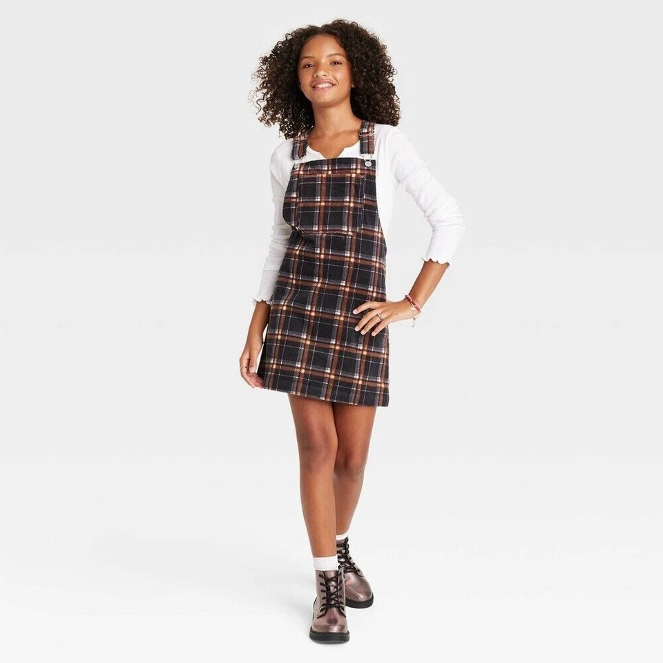 LLK) Vestido Delantal de Pana para Niñas - Clase de Arte Negro a Cuadros Pequeño 6/6X Foto 1 de 1