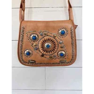 BOLSO DE CUERO BOHO Monedas Gitanas, Cartera de Cuero Hippie Cuero Natural Camel - Imagen 1 de 9