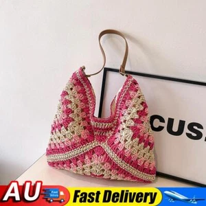 Women Casual Tote Bag Stylish Knit Shoulder Bag Crochet Date Handbag (Rose Red) - Picture 1 of 8