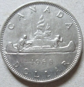 1968 Canada Canoe SMALL ISLAND Nickel Dollar Coin. Canadian $1 Dollar Voyageur - Picture 1 of 3
