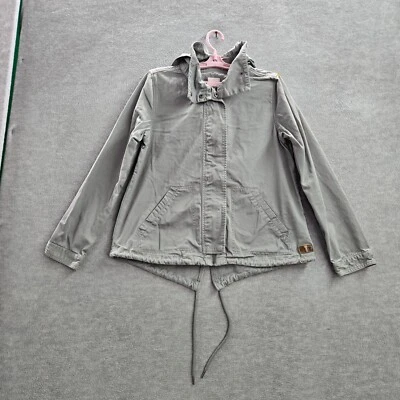 Roxy Women Jacket M Gray Twill Hooded Long Sleeve Embroidered Full Zip - Image 1 of 4