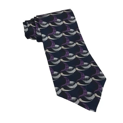 Albert Nipon Men's Necktie Tie Black White Purple Waves Swirl 4" x 55" EUC - Image 1 of 4