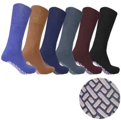 Wholesale lot Men Gripper Non Skid Diabetic Crew Socks Non Binding Loose Fit Top - Image 1 of 4