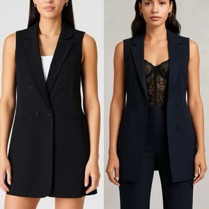 Express Black Sleeveless Blazer Vest Double Breasted Longline Layering Piece S - Picture 1 of 8