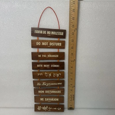 COLGADOR DE PUERTA DE MADERA VINTAGE MEDIADOS DE SIGLO NO MOLESTAR EN 9 IDIOMAS Foto 1 de 4