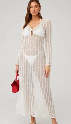 Show Me Your MUMU NUEVO Vacay Manga Larga Maxi Encubrimiento Blanco Crochet Talla XXL Foto 1 de 4