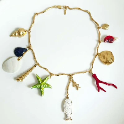 Nuevo 18" Zara Sea Life Babero Distintivo Collar Retro Mujeres Fiesta Vacaciones Joyería Foto 1 de 4