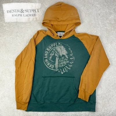 Denim & Supply Ralph Lauren Verde Nativo Americano Jefe Indian Head Sudadera con Capucha 2XL Foto 1 de 4