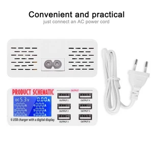 6Port 6A USB-Ladegerät Ladestation Dock Mit LCD-Display 100-240V (EU-Stecke DON - Bild 1 von 22