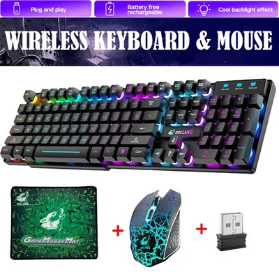 Wireless Gaming Keyboard & Mouse Combo LED Backlit RGB Keyboard Desktop Keyboard - Image 1 of 4