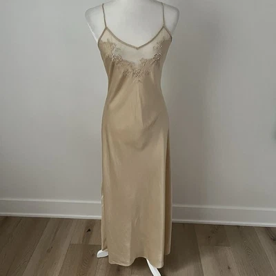 Vestido sin Mangas Y2k Victoria's Secret Seda Champagne Malla Floral Bordado Talla M *W24 Foto 1 de 4