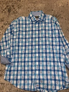 Thomas Dean Designer Dress Shirt Plaid Flip Cuff Striped Long Sleeve Men 2XB XXL - Picture 1 of 7