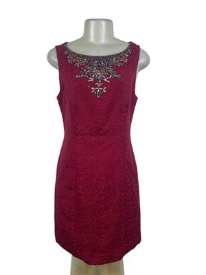 Vestido para mujer Moulinette Soeurs sin mangas rojo texturizado cuello adornado talla 10 Foto 1 de 4