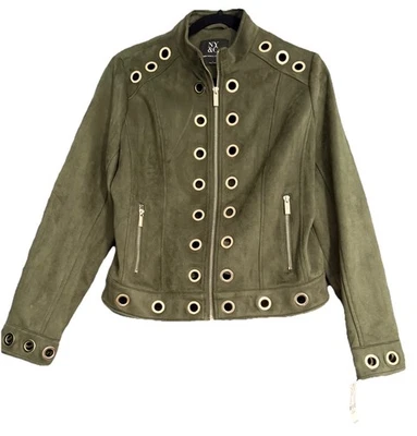 Faux Suade Fall Jacket NY & Co Olive Green With Gold Detail NWT - Image 1 of 4