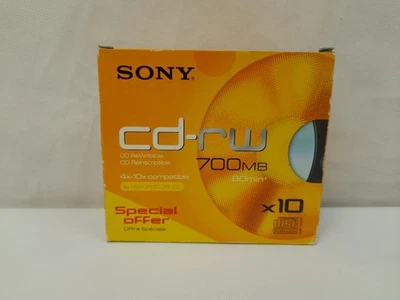 10x Sony CD-rw 700 Mb 4x-10x compatible ReWritable CD's *New and Sealed* J3 - Image 1 of 4