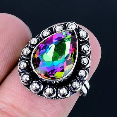 Mystic Rainbow Topaz 925 Silver Plated Handmade Ring of US Size 6 - Image 1 of 3