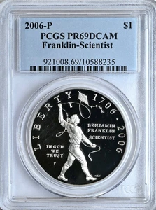 2006-P Franklin Scientist Commemorative Dollar MS69DCAM PCGS Silver Coin 921008 - Picture 1 of 2
