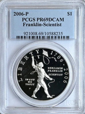 2006-P Franklin Scientist Commemorative Dollar MS69DCAM PCGS Silver Coin 921008 - Image 1 of 2