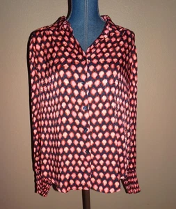 Chico's Orange Black Button Up Smocked Cuffs Collared Shirt Top Size 3 (US 16) - Picture 1 of 5