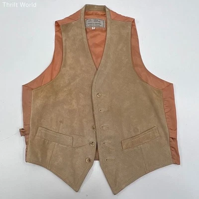 Vintage 70s Or-Olon Tan Suede Leather Western Vest Waistcoat Men's 42 - Image 1 of 4