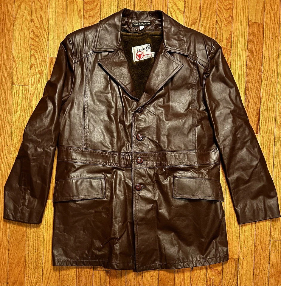 Vintage 70’s Sears The Leather Shop Burgundy Leather Moto Jacket NEVER WORN 42 R - Image 1 of 4