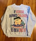 Sweat-shirt vintage Peanuts Lucy IF STRESS BURNED CALORIES marron Charlie, M