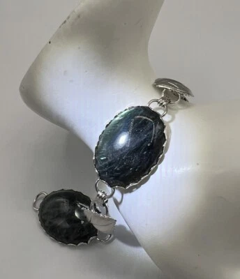 "Cabujón de labradorita de plata de ley, juego de bisel pulsera, 7""" Foto 1 de 4