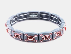 GRAY ENAMEL PINK CRYSTALS STRETCH BRACELET: 6 /34 - 7" - Picture 1 of 7