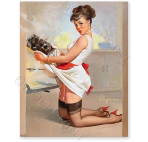 "Let's Eat Out" 1967 Elvgren Girl Baking Vintage Style Pin-Up Poster 8x10 - Picture 1 of 2