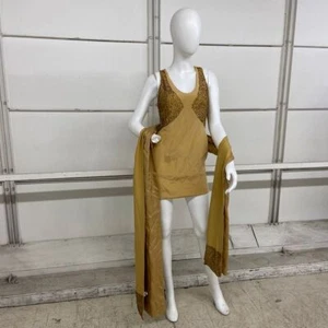 BLACK TIE OLEG CASSINI Sleeveless Silk Mini Dress Women's Size 6 Camel - Picture 1 of 6