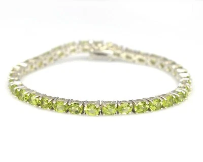 5x4 mm Natural Peridot Gemstone 925 Sterling Silver Tennis Bracelet  - Image 1 of 4