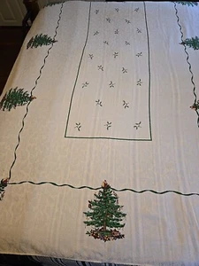 Spode Christmas Tree Tablecloth Ivory Damask 58”x 102" Pre-Owned - Picture 1 of 10