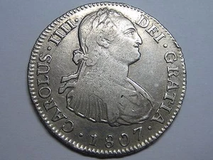 1807 POTOSI 2 REAL CHARLES IV BOLIVIA SPAIN SPANISH COLONIAL SILVER - Picture 1 of 2