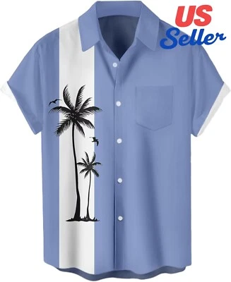Camisa hawaiana para hombre años 50 vintage manga corta abotonada estilo bolos Foto 1 de 4